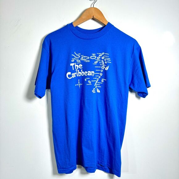 Hanes Tops - Hanes Fifty Fifty Royal Blue Caribbean Islands Map Graphic T Shirt Size Large